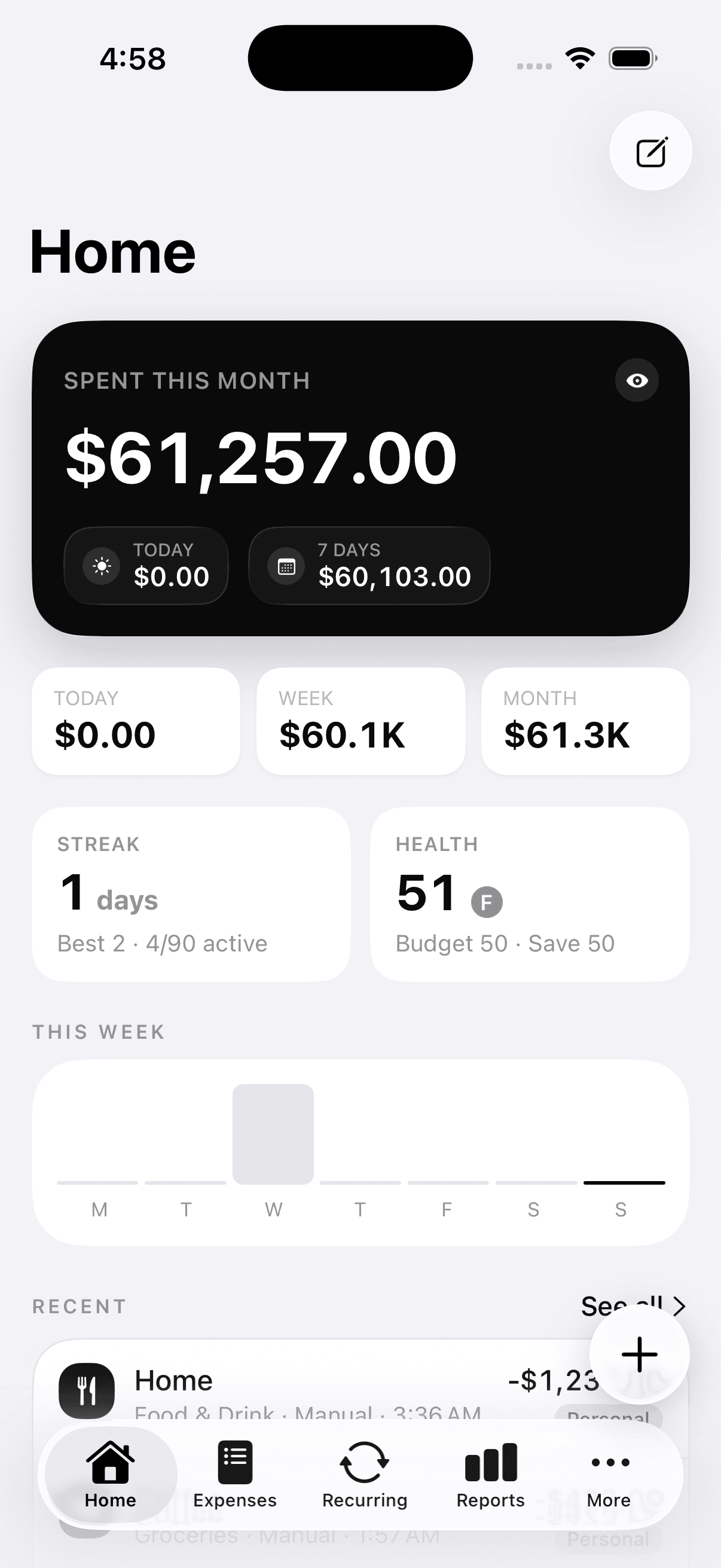 Spendly home screen